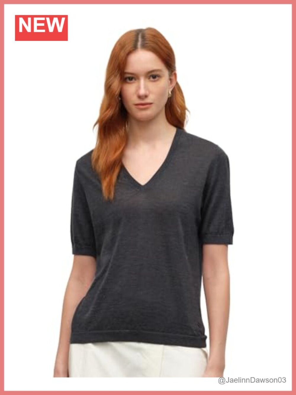 Cashmere Silk V-Neck Short Sleeve Pullover Sweater